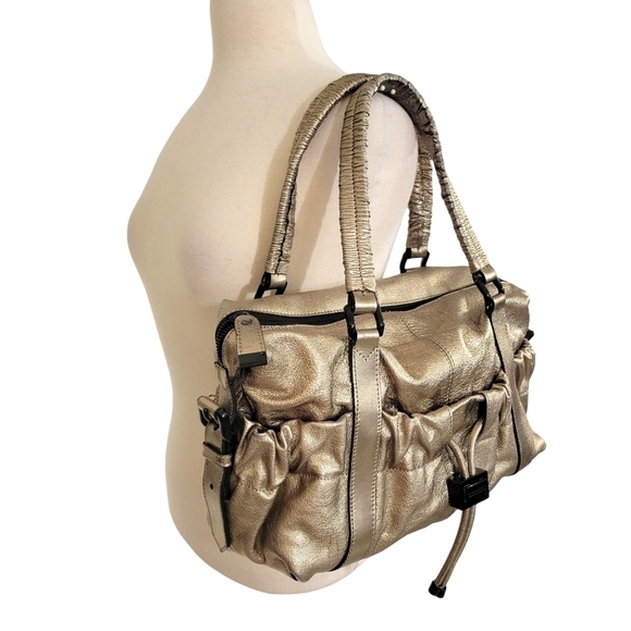 Burberry Farrar Metallic Gold Leather Large Drawstring Shoulder Bag - Picture 1 of 15